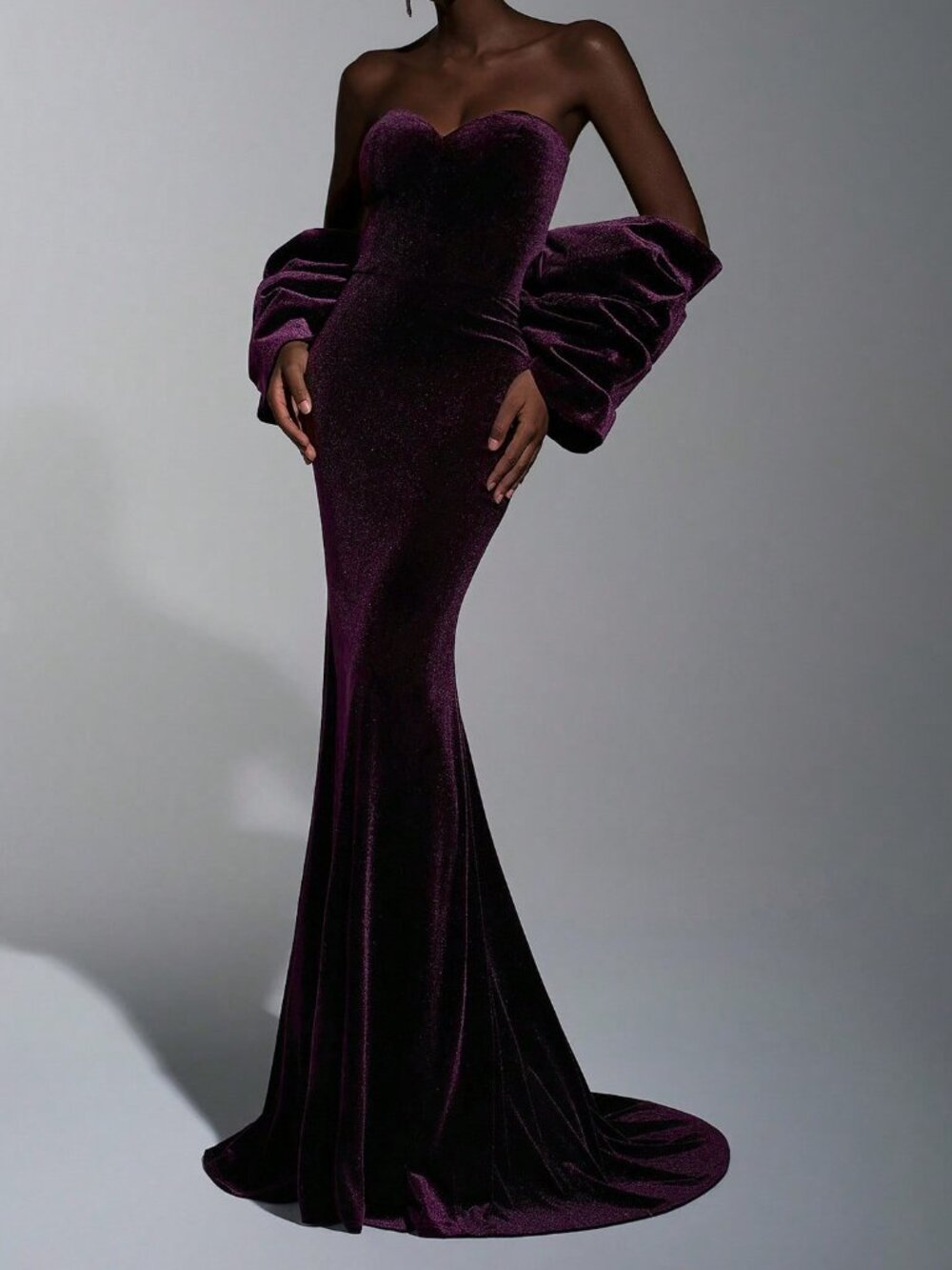 Burgundy Elegant Women's Velvet Formal Gala Dress